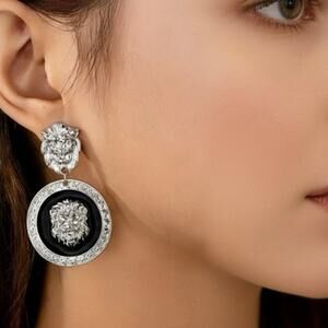 Luxe Silver and Black Lion Earrings